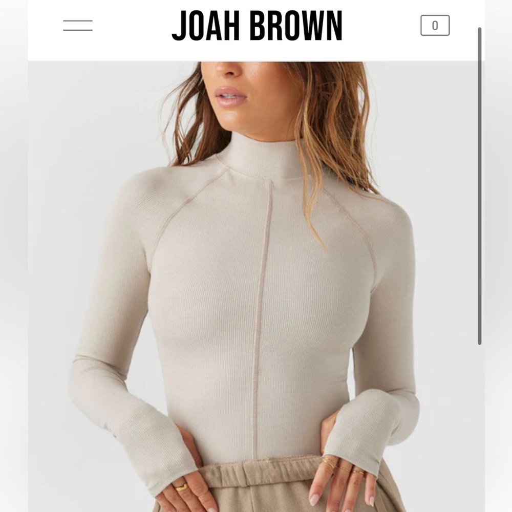 Joah Brown Stitch Mock Neck Long Sleeve in dune flexrib